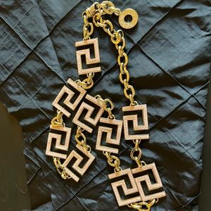 Authentic VERSACE Greek Key Pink Leather Gold Chain Belt